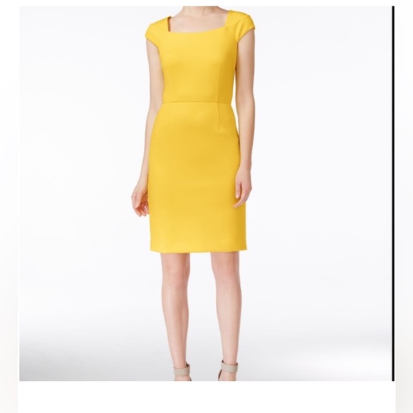 💚 NWT! Hunter Green CALVIN KLEIN Scuba Cap Sleeve Sheath Dress - Size 14 - Picture 6 of 9